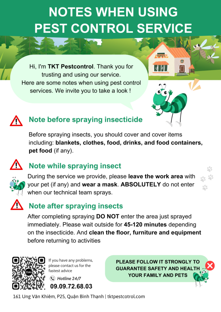 Bản lưu ý khi sử dụng dịch vụ diệt côn trùng tiếng Anh