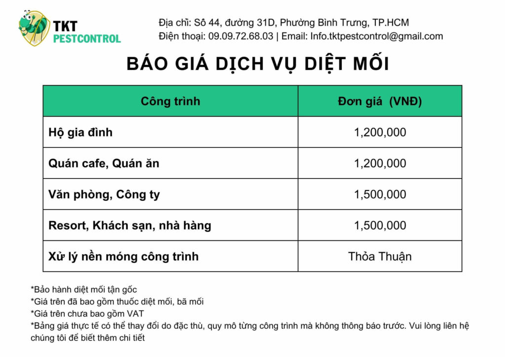 bang gia dich vu diet moi